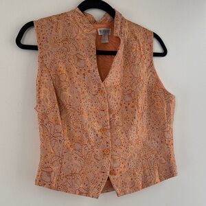 Vintage Peach Paisley Button-Front Sleeveless Top